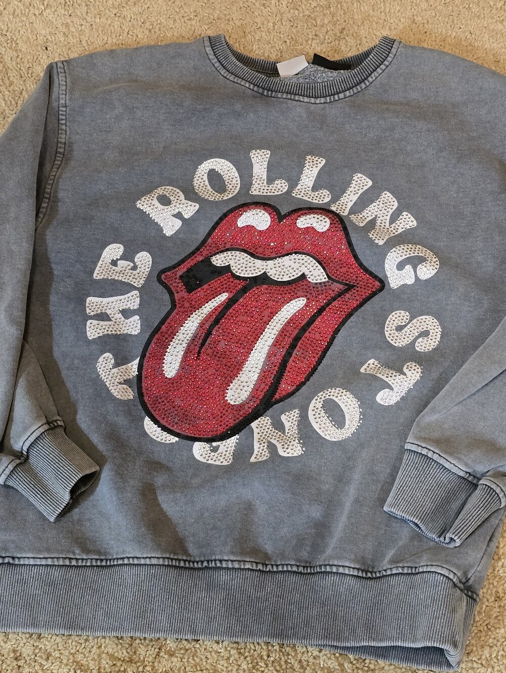 Rolling Stones Gray Pullover Sweatshirt with Red Tongue Graphic